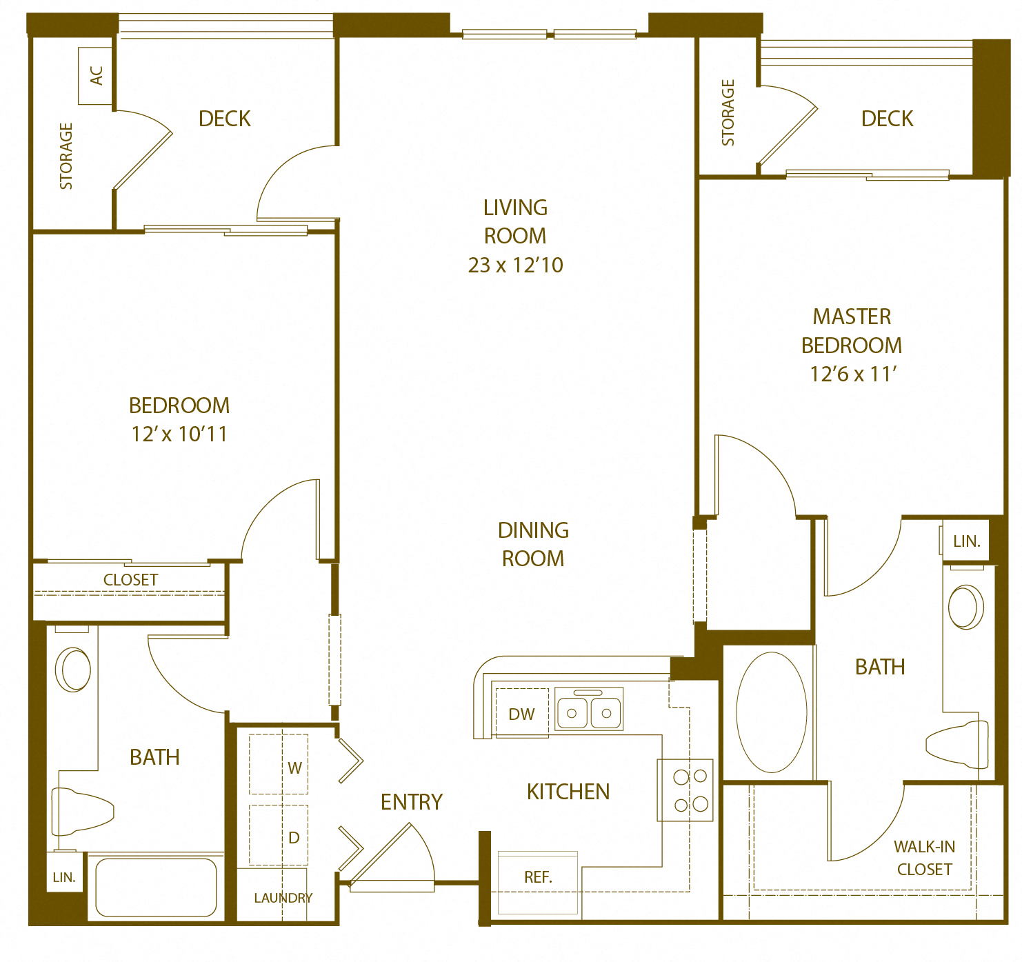 Floor plan for 2 beds, 2 baths, 1078 sqft